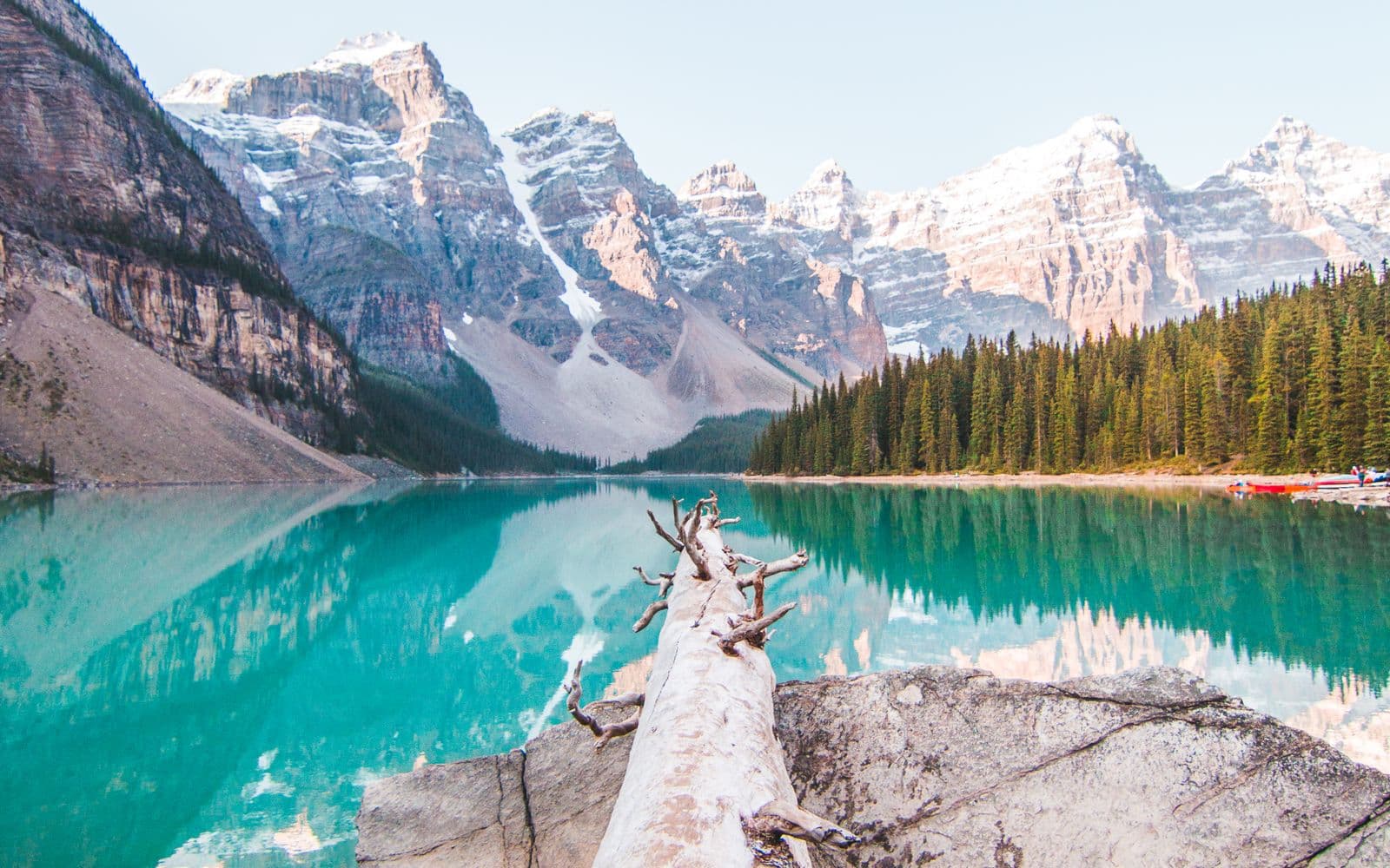 Turquoise Moraine Lake beneath snow-capped peaks, Banff National Park, Canada